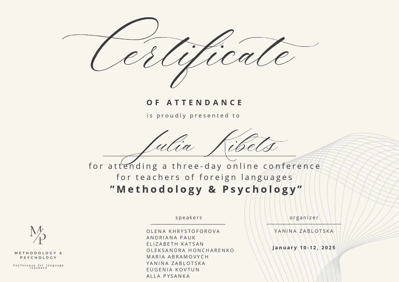 Certificate &mdash; Methodology & Psychology
